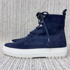 Aquatalia Tess Platform High Top Sneakers Sz 9.5 Navy Suede Weatherproof Minimal